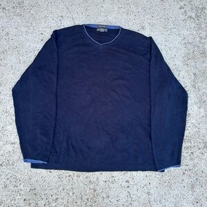 Vintage 90s Eddie Bauer Pima Cotton Sweatshirt Men XL Navy Blue V-Neck Sweater